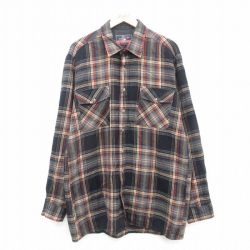 XL★古着 長袖 シャツ メンズ 00年代 00s ロング丈 黒他 ブラック チェック 24dec06 中古 トップス