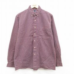 L★古着 長袖 シャツ メンズ 00年代 00s コットン ボタンダウン エンジ他 24dec06 中古 トップス