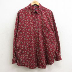 【20%OFF】XL★古着 アロー 長袖 シャツ メンズ ペイズリー柄 コットン ボタンダウン エンジ他 24dec09 中古 トップス