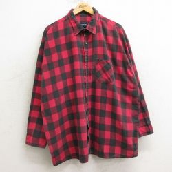 【20%OFF】XL★古着 ピューリタン 長袖 シャツ メンズ 90年代 90s 大きいサイズ ロング丈 USA製 赤他 レッド バッファロー チェック 24dec09 中古 トップス