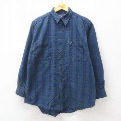 L★古着 長袖 シャツ メンズ 90年代 90s コットン USA製 紺他 ネイビー チェック 24dec09 中古 トップス