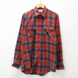 【20%OFF】L★古着 キャンパス 長袖 シャツ メンズ 80年代 80s ロング丈 紺他 ネイビー チェック 24dec10 中古 トップス