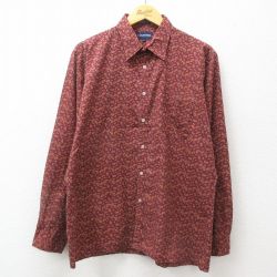 XL★古着 マンハッタン 長袖 シャツ メンズ 90年代 90s ペイズリー柄 エンジ他 24dec10 中古 トップス