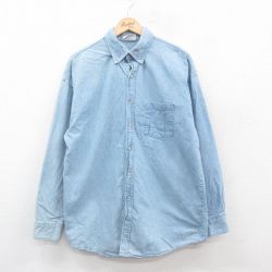 【20%OFF】L★古着 長袖 シャツ メンズ 90年代 90s コットン ボタンダウン USA製 薄紺 ネイビー 24dec10 中古 トップス