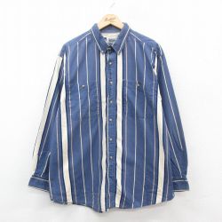 【20%OFF】XL★古着 ベーシックエディションズ 長袖 シャツ メンズ 00年代 00s 大きいサイズ コットン ボタンダウン 紺 ネイビー ストライプ 【spe】 24dec10 中古 トップス