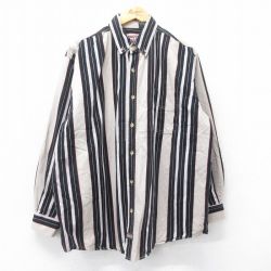 【50%OFF】XL★古着 長袖 シャツ メンズ 大きいサイズ コットン ボタンダウン 黒 ブラック ストライプ 24dec10 中古 トップス