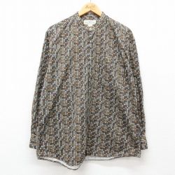 XL★古着 長袖 シャツ メンズ 00年代 00s コットン ノーカラー 青緑他 24dec11 中古 トップス