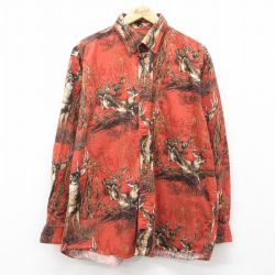 XL★古着 長袖 シャツ メンズ シカ コットン ボタンダウン オレンジ系 24dec11 中古 トップス