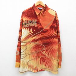 XL★古着 長袖 シャツ メンズ 00年代 00s LEAK WEAR 大きいサイズ ロング丈 オレンジ 24dec11 中古 トップス