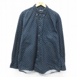 XL★古着 FADED GLORY 長袖 シャツ メンズ コットン ボタンダウン 濃紺 ネイビー 24dec11 中古 トップス
