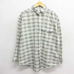 【50%OFF】XL★古着 長袖 シャツ メンズ 00年代 00s コットン 緑 グリーン チェック 24dec12 中古 トップス