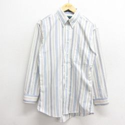 【20%OFF】M★古着 長袖 シャツ メンズ 90年代 90s オックスフォード ボタンダウン USA製 紺 ネイビー ストライプ 24dec12 中古 トップス