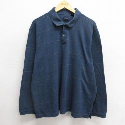 【50%OFF】XL★古着 アロー 長袖 ポロ シャツ メンズ 大きいサイズ 紺 ネイビー チェック 24dec12 中古 トップス