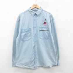 【20%OFF】L★古着 GOOUCH 長袖 シャツ メンズ 90年代 90s 灯台 コットン 薄紺 ネイビー デニム 【spe】 24dec16 中古 トップス