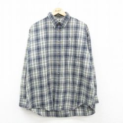 XL★古着 長袖 シャツ メンズ 90年代 90s ワンポイントロゴ 大きいサイズ コットン ボタンダウン 紺他 ネイビー チェック 24dec16 中古 トップス