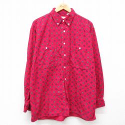 【20%OFF】XL★古着 長袖 シャツ メンズ 90年代 90s コーデュロイ コットン ボタンダウン 濃ピンク他 24dec17 中古 トップス