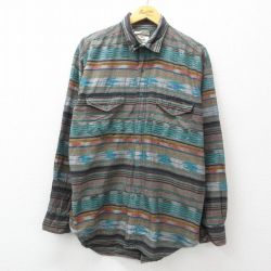 【20%OFF】XL★古着 ラングラー Wrangler 長袖 シャツ メンズ ネイティブ柄 ラグ柄 コットン 青緑他 ストライプ 24dec20 中古 トップス