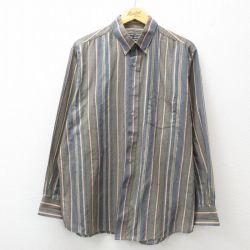 XL★古着 長袖 シャツ メンズ 90年代 90s ボタンダウン 薄紺他 ネイビー ストライプ 24dec20 中古 トップス