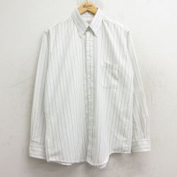 L★古着 長袖 シャツ メンズ 80年代 80s ボタンダウン USA製 白他 ホワイト ストライプ 24dec23 中古 トップス