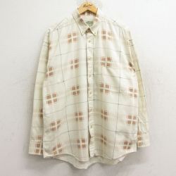 XL★古着 長袖 シャツ メンズ 90年代 90s コットン ボタンダウン 生成り他 チェック 24dec23 中古 トップス