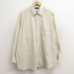 【50%OFF】XL★古着 タウンクラフト 長袖 シャツ メンズ 90年代 90s 大きいサイズ ロング丈 薄ベージュ他 カーキ ストライプ 24dec23 中古 トップス