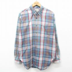 【50%OFF】XL★古着 セントジョンズベイ 長袖 シャツ メンズ 90年代 90s コットン ボタンダウン 薄紺他 ネイビー チェック 24dec23 中古 トップス