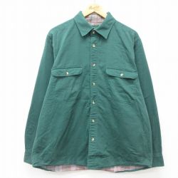 【50%OFF】XL★古着 長袖 シャツ メンズ 00年代 00s コットン 緑 グリーン 内側フランネル 24dec23 中古 トップス