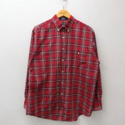 L★古着 タウンクラフト 長袖 シャツ メンズ 90年代 90s ボタンダウン 赤他 レッド チェック 25jan08 中古 トップス