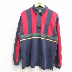 L★古着 セントジョンズベイ 長袖 ラガー シャツ メンズ 00年代 00s コットン 紺他 ネイビー ストライプ 25jan08 中古 トップス