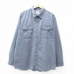 【50%OFF】XL★古着 レッドヘッド 長袖 シャツ メンズ 大きいサイズ ロング丈 薄紺 ネイビー 25jan14 中古 トップス