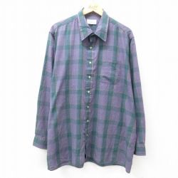 【20%OFF】XL★古着 長袖 シャツ メンズ 90年代 90s 大きいサイズ ロング丈 紫他 パープル チェック 25jan14 中古 トップス