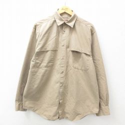 【50%OFF】XL★古着 長袖 シャツ メンズ 90年代 90s ロング丈 コットン USA製 ベージュ カーキ 【spe】 25jan16 中古 トップス