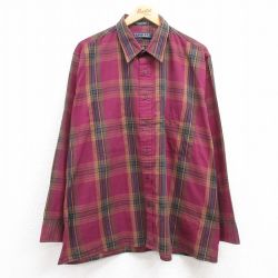 XL★古着 バンヒューセン 長袖 シャツ メンズ 大きいサイズ 紫他 パープル チェック 25jan17 中古 トップス