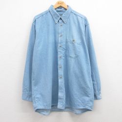 【50%OFF】XL★古着 長袖 シャツ メンズ 00年代 00s 大きいサイズ ロング丈 コットン ボタンダウン 紺 ネイビー デニム 25jan17 中古 トップス
