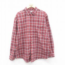 M★古着 アリゾナジーンズ 長袖 シャツ メンズ 00年代 00s コットン ボタンダウン 赤他 レッド チェック 25jan18 中古 トップス
