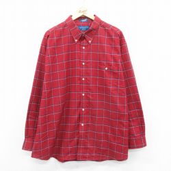 【50%OFF】XL★古着 タウンクラフト 長袖 シャツ メンズ 90年代 90s 大きいサイズ ロング丈 ボタンダウン 赤 レッド チェック 25jan18 中古 トップス