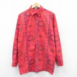 【50%OFF】M★古着 ルティグレ 長袖 シャツ メンズ 80年代 80s コットン USA製 濃ピンク系 25jan18 中古 トップス