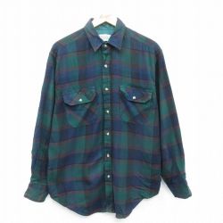 L★古着 長袖 シャツ メンズ 00年代 00s 緑 グリーン チェック 25jan18 中古 トップス
