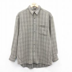 【50%OFF】L★古着 長袖 シャツ メンズ イタリア製 ベージュ他 カーキ チェック 25jan18 中古 トップス