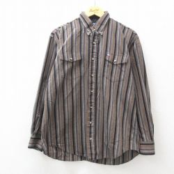 XL★古着 長袖 シャツ メンズ 90年代 90s コットン ボタンダウン USA製 茶他 ブラウン ストライプ 25jan22 中古 トップス