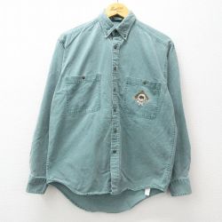 L★古着 長袖 シャツ メンズ 90年代 90s バッファロー コットン ボタンダウン USA製 緑 グリーン デニム 25jan22 中古 トップス