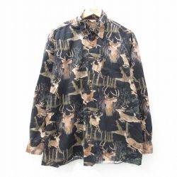 L★古着 長袖 シャツ メンズ 00年代 00s シカ コットン ボタンダウン 黒他 ブラック 25jan22 中古 トップス