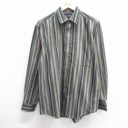 【20%OFF】L★古着 ピューリタン 長袖 シャツ メンズ 00年代 00s 緑他 グリーン ストライプ 25jan22 中古 トップス