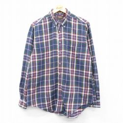 【20%OFF】XL★古着 長袖 シャツ メンズ 90年代 90s コットン ボタンダウン USA製 紺他 ネイビー チェック 25jan25 中古 トップス