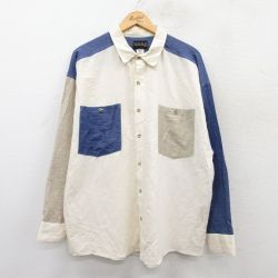 XL★古着 長袖 シャツ メンズ 90年代 90s マルチカラー リネン 紺他 ネイビー 25jan25 中古 トップス