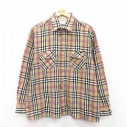 【20%OFF】L★古着 長袖 シャツ メンズ 00年代 00s ベージュ他 カーキ チェック 25jan25 中古 トップス