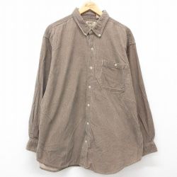 XL★古着 長袖 シャツ メンズ コーデュロイ 大きいサイズ ロング丈 コットン ボタンダウン 茶他 ブラウン 25jan25 中古 トップス