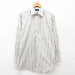 【50%OFF】XL★古着 タウンクラフト 長袖 シャツ メンズ 90年代 90s ロング丈 ベージュ他 カーキ ストライプ 25jan25 中古 トップス