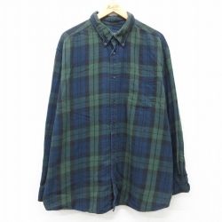 【50%OFF】XL★古着 セントジョンズベイ 長袖 シャツ メンズ 大きいサイズ ロング丈 コットン ボタンダウン 緑他 グリーン タータン チェック ブラックウォッチ 25jan25 中古 トップス
