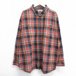 【20%OFF】XL★古着 長袖 シャツ メンズ 大きいサイズ ロング丈 コットン ボタンダウン 緑他 グリーン チェック 25jan29 中古 トップス